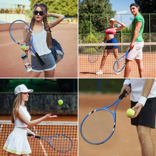 Vista 8 de Raquetas de tenis para 2 jugadores recreativas para principiantes, juego de raquetas adultas ligeras preencordadas de 27 pulgadas para mujeres