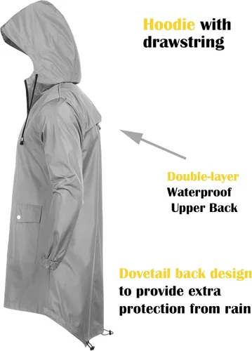Vista 5 de COOFANDY Chubasquero largo para hombre, chaqueta impermeable para exteriores, con capucha