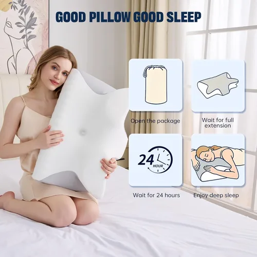 Vista 7 de Almohada cervical para el cuello para aliviar el dolor, almohadas ergonómicas de espuma viscoelástica de contorno, almohada ortopédica para dormir