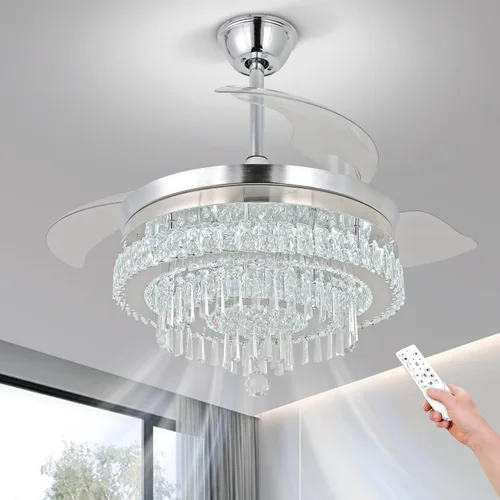 Vista 12 de Finktonglan Ventilador de techo de cristal dorado de 42 pulgadas con luz Dorado-42.1 in-2