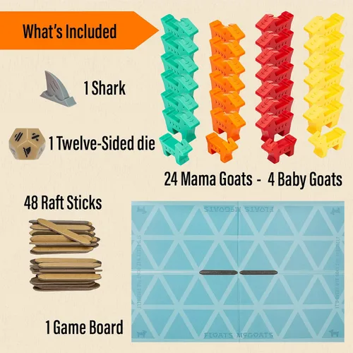 Vista 2 de Hootenanny Games Floats McGoats - Juego de mesa Construye una balsa y salva a tus cabras Perfecto para juegos familiares 2-4 jugadores, a