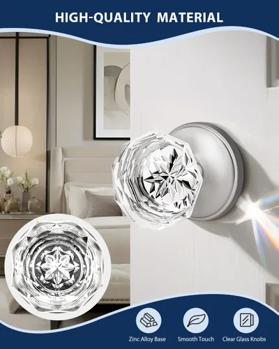 Vista 4 de Orger - Paquete de 5 manijas de puerta de vidrio para pasillo y armario, perillas de puerta de pasillo de cristal con forma de diamante redonda