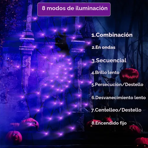 Vista 2 de LCHUANG Decoraciones de Halloween con luces de telaraña – 2 piezas de telaraña iluminadas, 4 pies de diámetro, 70 LED con araña negra, impermeable 2