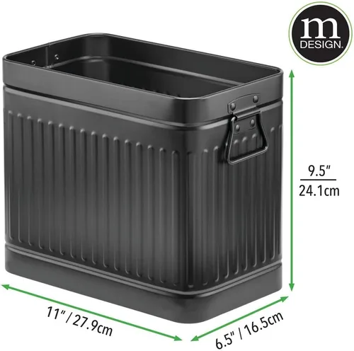 Vista 8 de mDesign Cepillo de inodoro compacto de metal, cubo de basura rectangular, cubo de basura/cubo de reciclaje combinado para limpieza y almacenamiento