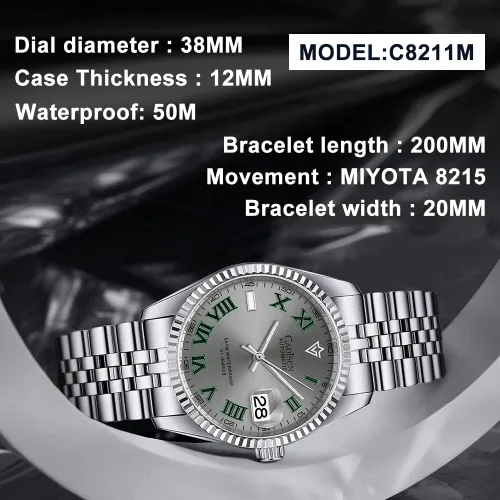 Vista 3 de CADISEN Relojes automáticos MIYOTA 8215 Reloj de pulsera impermeable para hombre, 38mm
