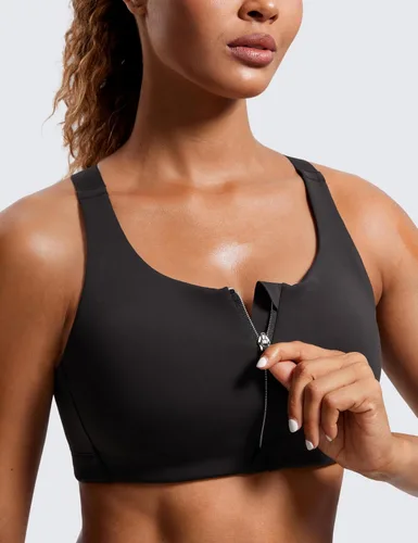 Vista 4 de CRZ YOGA Brasier deportivo de alto impacto con cremallera frontal para mujer, copa moldeada, sin varillas, para entrenamiento, yoga, con correas