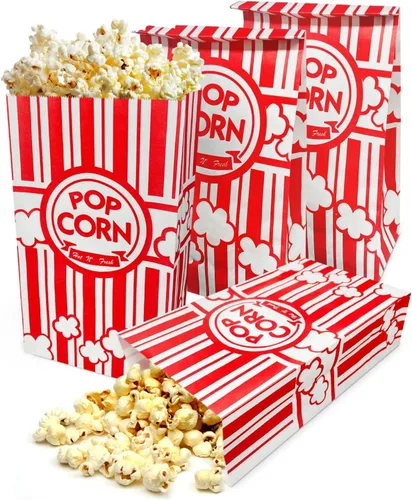 Vista 9 de 50 bolsas de palomitas de maíz de fondo plano, bolsas de papel de 2 onzas para la familia, noche de película, béisbol, carnaval, Navidad, fiesta
