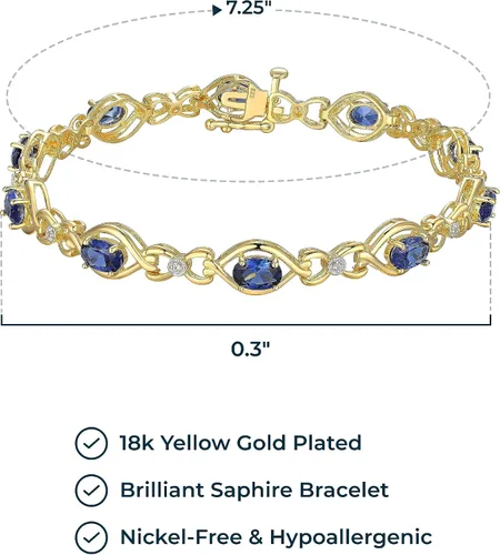 Vista 3 de MORGAN & PAIGE . Pulseras de plata de ley 925 de oro amarillo de 18 quilates sobre zafiro azul y blanco creado para mujer, elegante pulsera de plata