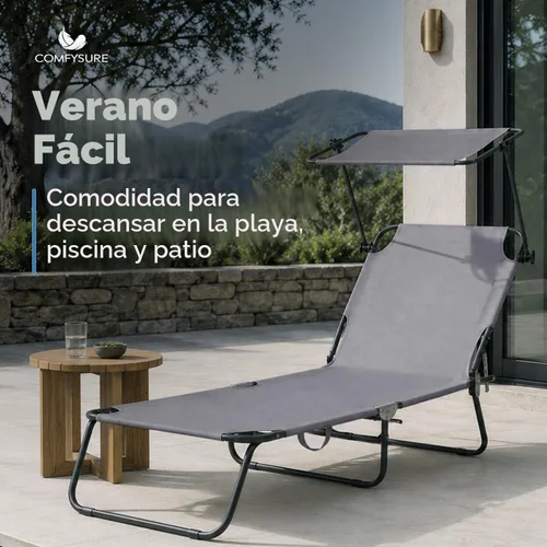 Vista 3 de ComfySure Sillón plegable para exteriores con dosel, silla de playa portátil y ajustable, 5 posiciones, asas de transporte, tela 600D, capacidad