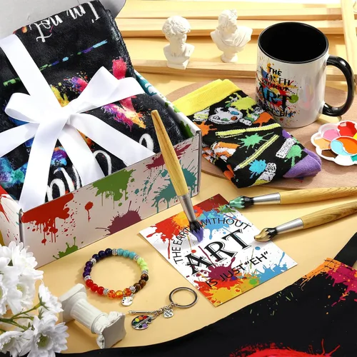 Vista 4 de Berlune 11 piezas de regalos de artista de pintura, regalo para profesores de arte, pintor, regalo para mujeres con delantal, taza, manta