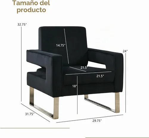 Vista 2 de Silla decorativa de terciopelo, sillón moderno con base plateada