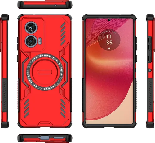 Vista 122 de Funda compatible con Motorola Edge 50, compatible con carga inalámbrica MagSafe [PC + TPU] 2 en 1 funda magnética protectora anticaída para Rojo