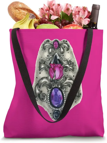 Vista 4 de Magenta rose and filigree flowers petals thorns garden plant Tote Bag