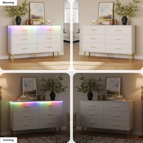 Vista 7 de Cómoda blanca para dormitorio, cómoda de 46.5 pulgadas para armario dorado (Metal Golden)