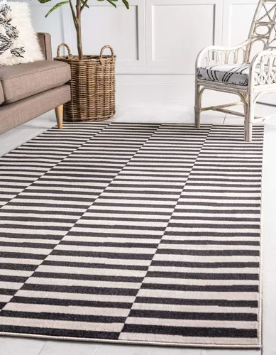 Vista 17 de Unique Loom Williamsburg Collection - Alfombra informal de transición gruesa con rayas alternas (8 pies x 10 pies, rectangular, gris/beige)