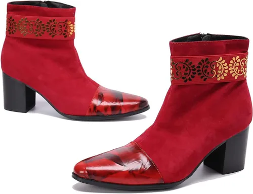Vista 7 de Botas de vestir de fiesta para hombre, botas Chelsea de cuero genuino con bordado de moda, botas vaqueras occidentales, botas formales