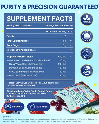 Vista 9 de ParaPatrol Gut Cleanse Gummies for Humans & Kids with Wormwood Black Walnut