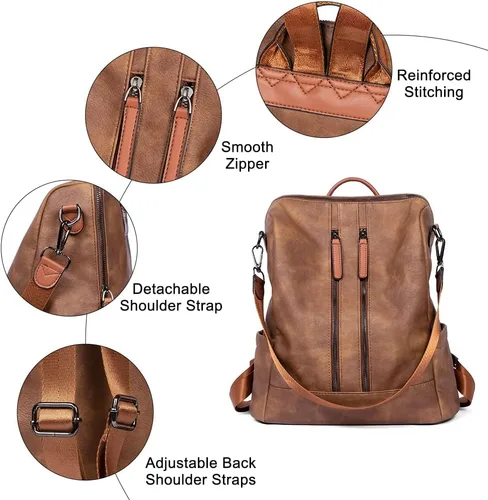 Vista 5 de CLUCI - Mochila de cuero para mujer, convertible, grande, para viajar, de diseñadora, moda, casual, bolso de hombro universitario