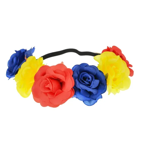 Vista 13 de Corona floral BOHO con diadema de rosas para el cabello (rojo oscuro)
