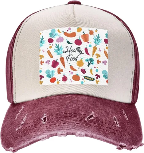 Vista 3 de NEZIH Gorra de béisbol unisex con estampado de alimentos saludables, ajustable, de mezclilla lavada, gorra de visera para papá