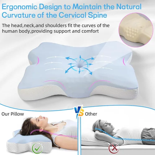 Vista 4 de Almohada cervical para dormir, almohadas para dormir de lado para adultos, almohada ergonómica de espuma viscoelástica con funda de almohada de seda