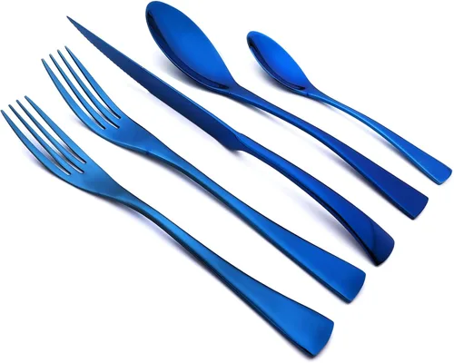 Vista 8 de Juego de cubiertos de acero inoxidable 304 de 20 piezas con cuchara de cuchillo para carne, color negro espejo, servicio para 4
