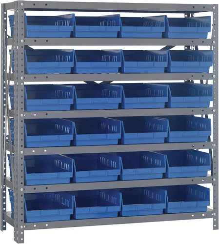 Vista 488 de Quantum QSBU-245BK Heavy Duty Shelving Unit with (7) Shelves and (24) QUS245 Black Bins for Garage Warehouse Storage Distribution 400 lb Load