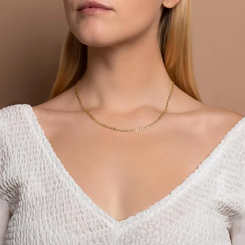 Vista 2 de PORI JEWELERS Collar de cadena de eslabones Figaro de oro amarillo de 14 quilates de 0.098 in, 0.138 in, 0.177 in o 0.217 in, fabricado en Italia