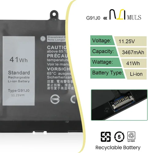 Vista 2 de MULS G91J0 - Batería para portátil Dell Inspiron 13 5310 14 5410 14 Plus 7420 15 3510 3511 5510 16 5625 14 5410 2 en 1 Latitude 3320 3330 Vost® RO