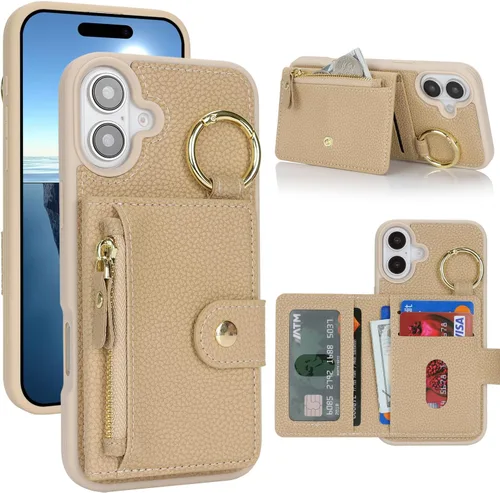Vista 85 de Funda para iPhone 14 Plus con tarjetero, color negro Funda con cremallera y ranura para mujer y hombre