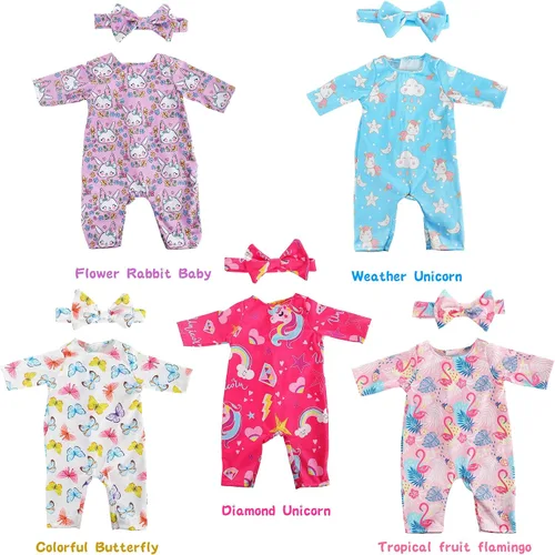 Vista 2 de ebuddy 6 juegos de ropa de muñeca de bebé, accesorios para muñecas de 14 a 16 pulgadas, ropa de muñeca de bebé, vestidos de pijamas para muñecas