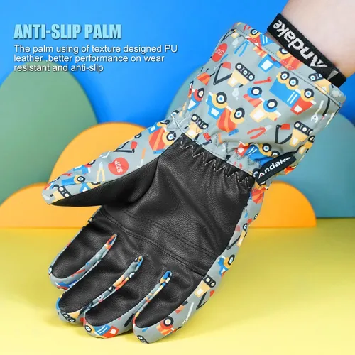 Vista 6 de Andake - Guantes de nieve impermeables y transpirables para niños de 2 a 7 años, guantes abrigados de esquí para invierno, mitones para niños y niñas