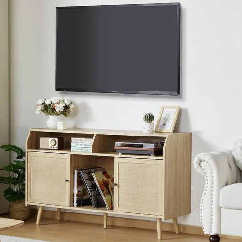 Vista 7 de RARZOE Soporte grande para tocadiscos, mesa giratoria de mediados de siglo con capacidad para hasta 400 álbumes, armario de almacenamiento de discos
