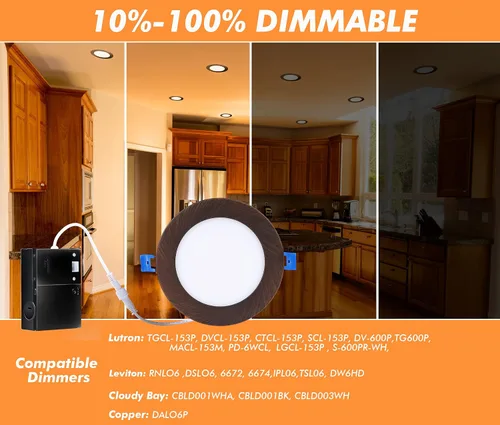 Vista 3 de CLOUDY BAY Lámpara de techo empotrable LED ultrafina, 4 pulgadas, 3000 K, 4000 K, 5000 K, regulable 10 W CRI90+, luz sin lata con caja