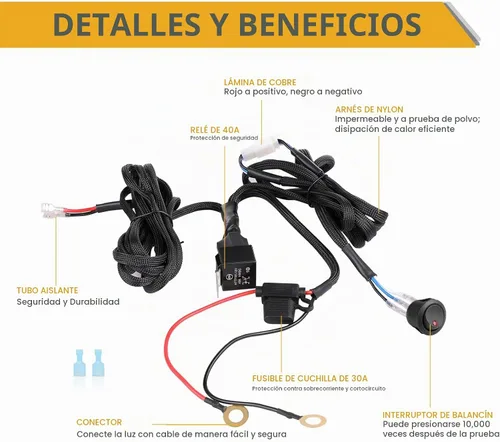 Vista 3 de Arnés de cableado de 1 cable, Rfroad Lighting Kit de arnés de cableado resistente de 12V con interruptor de balancín de nylon para barra de luz LED