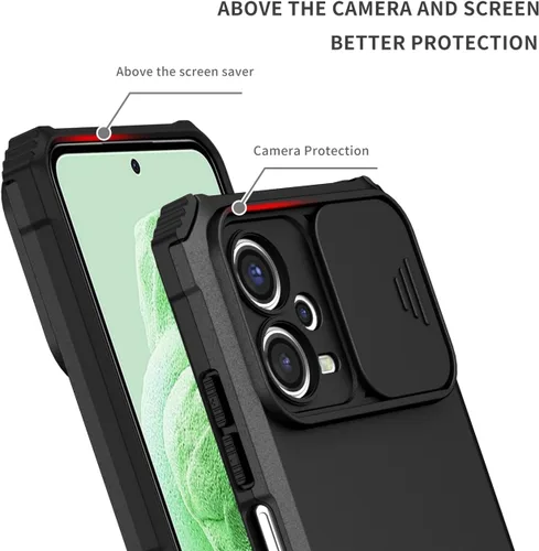 Vista 2 de Funda para Redmi Note 12 5G, Redmi Note 12 4G/Poco X5 5G con protector de pantalla de vidrio templado y cubierta de cámara deslizante, cubierta
