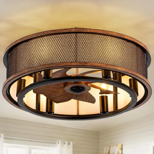 Vista 13 de NORFOLK Ventilador de techo rústico de perfil bajo con luz, ventiladores de techo rústicos de 20 pulgadas con control remoto, modernos ventiladores