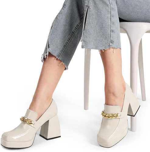 Vista 6 de DREAM PAIRS Mocasines de plataforma para mujer con tacón grueso de bloque, cómodos zapatos sin cordones