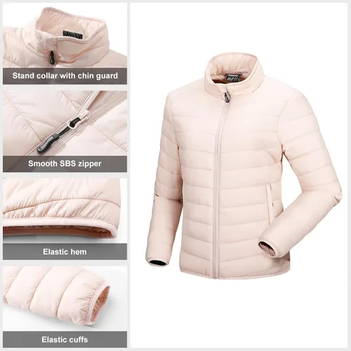 Vista 5 de Outdoor Ventures Chaqueta acolchada corta acolchada con cremallera completa para mujer, abrigo de invierno ligero y cálido