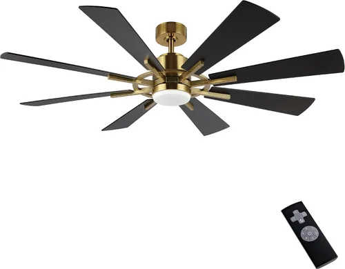 Vista 9 de WINGBO Ventilador de techo CC de 72 pulgadas con luces y 3 varillas descendentes, negro mate, 8 cuchillas de madera contrachapada, motor CC