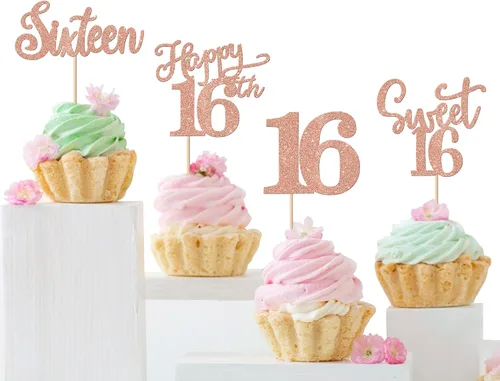 Vista 52 de Rsstarxi Paquete de 24 adornos con purpurina para cupcakes de 30 cumpleaños, treinta y 30 fabulosas selecciones de cupcakes, decoraciones para feliz