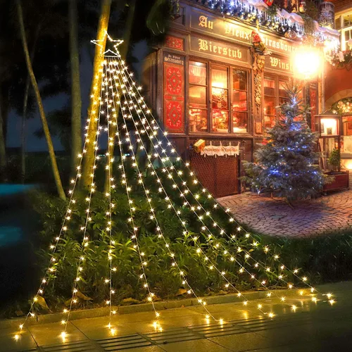 Vista 13 de Decoración al aire libre para Navidad (nueva), 320 luces LED colgantes centelleantes en forma de hadas para decoración de árbol al aire libre