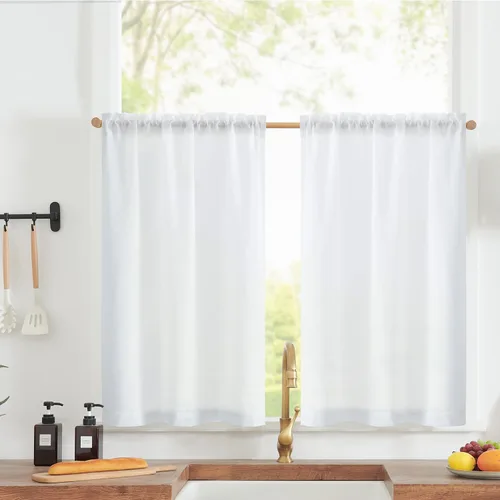 Vista 10 de jinchan Cortinas texturizadas de lino de 24 pulgadas para ventanas de cocina, cortinas de café de granja, cortinas pequeñas, cortinas rústicas que