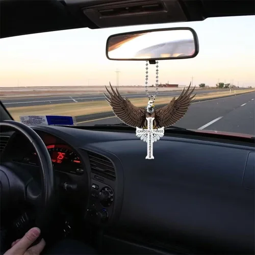 Vista 2 de Adorno colgante de cruz de águila, colgante de espejo retrovisor, colgante de espejos interiores religiosos cristianos automotrices, accesorios