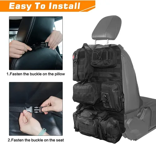 Vista 3 de Z8 Bolsa táctica de almacenamiento para respaldo del asiento delantero, organizador con 5 bolsas, universal para todos los vehículos
