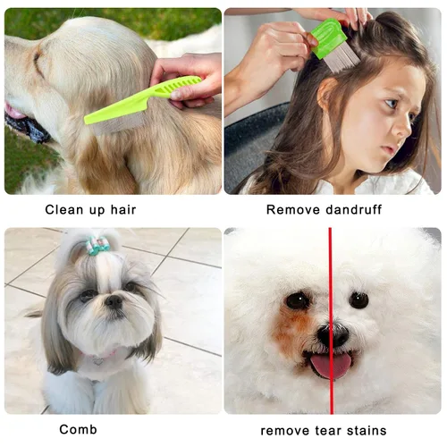 Vista 7 de Lamoutor Peine de pulgas para mascotas, peine de dientes finos y peines de acero inoxidable para mascotas, 7 unidades para perros, gatos y mascotas