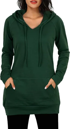 Vista 2 de BEPEI Sudaderas con capucha para mujer, manga larga, estilo túnica, elegantes, con bolsillos