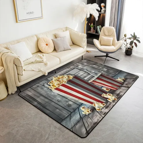 Vista 30 de Homewish Alfombra antideslizante de cine de teatro, alfombra de película retro con palomitas de maíz para interiores, alfombra de entrada, noche