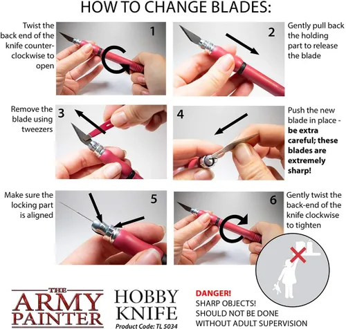Vista 6 de The Army Painter - Cuchillo de precisión de acero inoxidable con agarre suave y 5 cuchillas extra afiladas de bisturí para pasatiempos - Juego