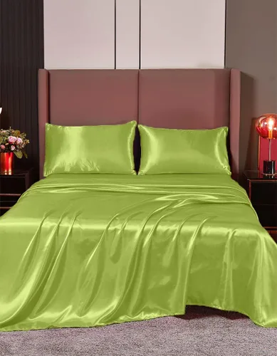Vista 12 de Juego de sábanas de satén de seda de 4 piezas Sábana bajera Sábana encimera Funda de almohada Calidad de hotel sedoso suave y lujoso